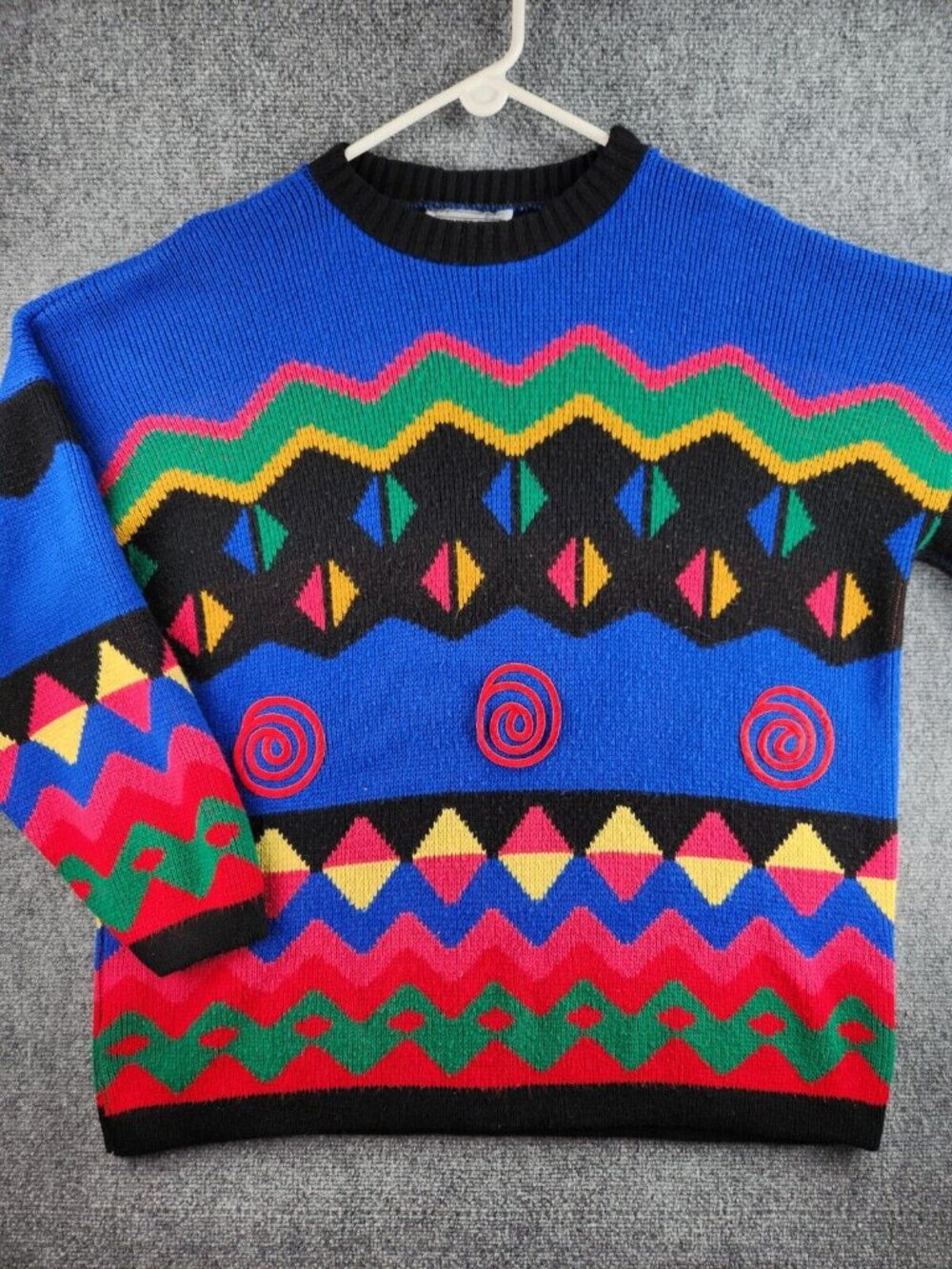 VTG Private Eyes Sweater Abstract 80s 90s Colorful Adele Knit USA Made Acrylic